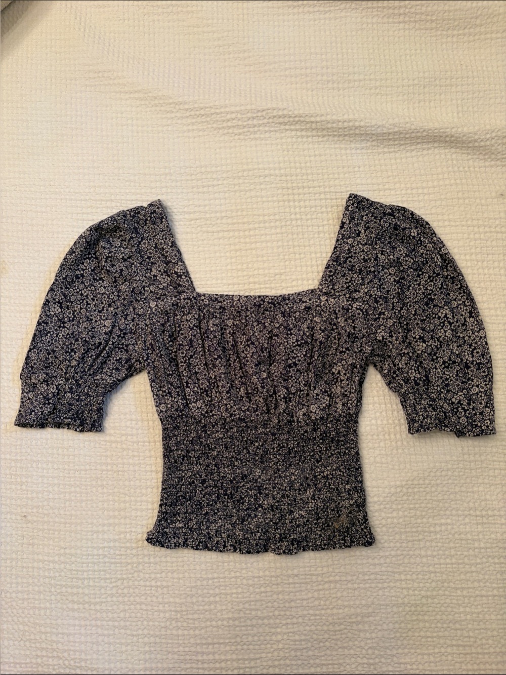 Universal Thread Navy Floral Smocked Square-Neck Crop Top